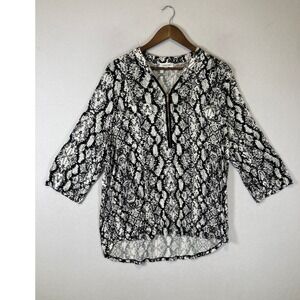 Animal Print Calvin Klein XL Black White Snake Print Zip Front Tunic Blouse